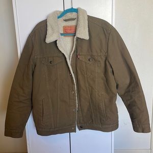 Levi sherpa lined trucker jacket brown size xl